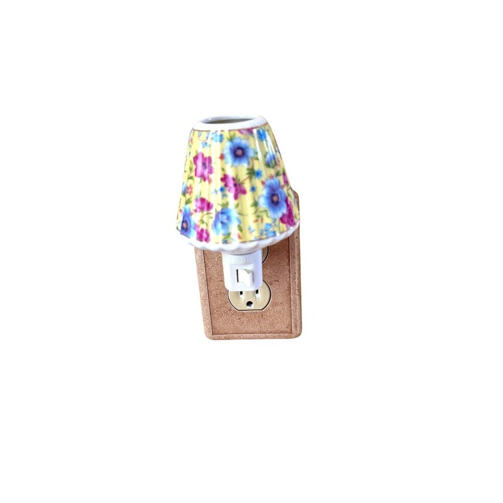 Vintage Floral Porcelain Nightlight w Yellow, Pink, Blue Flower Pattern for Bedr